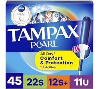 Tampax Pearl Tampons for Women Multipack, with LeakGuard Braid, Super/Super Plus/Ultra Absorbency, Unscented, 45 Count