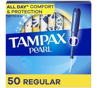 Tampax Pearl Tampons for Women, with LeakGuard Braid, Regular Absorbency, Unscented, 50 Count