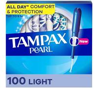 Tampax Pearl Tampons Light Absorbency, 100 Count, BPA-Free Plastic Applicator and LeakGuard Braid, Unscented, 50 Count, Pack of 2 (100 Count Total)