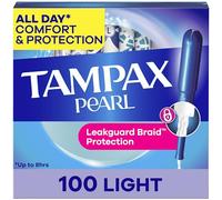 Tampax Pearl Tampons Light Absorbency, 100 Count, BPA-Free Plastic Applicator and LeakGuard Braid, Unscented, 50 Count, Pack of 2 (100 Count Total)