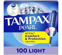 Tampax Pearl Tampons Light Absorbency, 100 Count, BPA-Free Plastic Applicator and LeakGuard Braid, Unscented, 50 Count, Pack of 2 (100 Count Total)