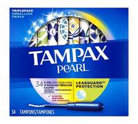 Tampax Pearl Tampons, Light/Regular/Super Absorbency with LeakGuard Braid, Triple Pack, Scented, 34 Count