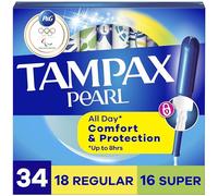 Tampax Pearl Tampons Multipack, Regular/Super Absorbency, with Leakguard Braid, Unscented, 34 Count