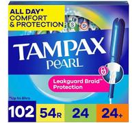 Tampax Pearl Tampons Multipack, Regular/Super/Super Plus Absorbency, with Leakguard Braid, Unscented, 34 Count X 6 Packs (204 Count Total)