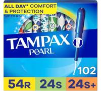 Tampax Pearl Tampons Multipack, Regular/Super/Super Plus Absorbency, with Leakguard Braid, Unscented, 34 Count X 6 Packs (204 Count Total)