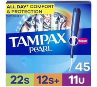 Tampax Pearl Tampons Multipack, with LeakGuard Braid, Super/Super Plus/Ultra Absorbency, Unscented, 45 Count