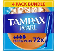 Tampax Pearl Tampons, Super Plus With Applicator, 72 Tampons (18 x 4 Packs), Le