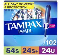 Tampax Pearl Tampons Trio Pack, Super/Super Plus/Ultra Absorbency with BPA-Free Plastic Applicator and LeakGuard Braid, Unscented, 34 Count x 3 Packs (102 Count Total)