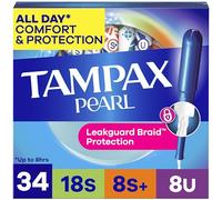 Tampax Tampons, LeakGuard Braid, BPA-free Applicator, Super/Super Plus/Ultra, Unscented, 34 ct
