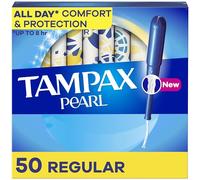 Tampax Pearl Tampons Regular Absorbency, With Leakguard Braid, Unscented, 50 Count