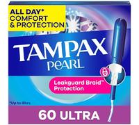 Tampax Pearl Tampons, with LeakGuard Braid, Ultra Absorbency, Unscented, 60 Count