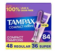Tampax Pocket Radiant Compact Tampons Duo Pack, Regular/Super Absorbency with BPA-Free Plastic Applicator and LeakGuard Braid, Unscented, 28 Count x 3 Packs (84 Count Total)