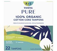 Tampax Pure 100% Organic Cotton Core Tampons, 22 Count, 11 Regular and 11 Super