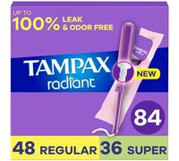 Tampax Radiant Tampons Duo Pack with LeakGuard Braid, Regular/Super Absorbency, Unscented, 84 Count