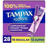 Radiant Tampons Multipack With Leakguard Braid, Regular/Super Absorbency, With Leakguard Braid, Unscented, 28 Count