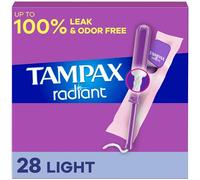 Tampax Radiant Tampons Light Absorbency with BPA-Free Plastic Applicator and LeakGuard Braid, Unscented, 28 Count