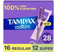 Radiant Tampons Multipack With Leakguard Braid, Regular/Super Absorbency, With Leakguard Braid, Unscented, 28 Count