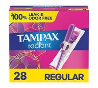 Tampax, Radiant Tampons, Plastic Applicator, Regular Absorbency, 28 Count
