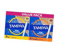 Tampax Super Plus + Tampax Regular Tampons Bundle - 40 Count (20 of Each) Cardboard Applicator Heavy & Ligth Flow Protection in One Pack