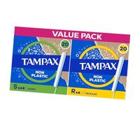 Tampax Super + Tampax Regular Tampons Bundle - 40 Count (20 of Each) Cardboard Applicator Medium & Ligth Flow Protection in One Pack