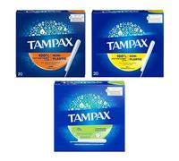 Tampax Tampons Multipack - 100% Cotton Comfy Layer, Non-Plastic, Cardboard Applicator - Regular, Super, Super Plus - 3 Packs x 20 (60 Tampons Total), Hypoallergenic & Perfume-Free