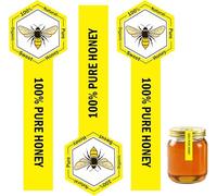 Tamper Evident Honey Stickers 1.5 x 4 Inches - Labels for Honey Jars & Bottles - 300pcs (Pure Bee)