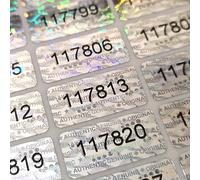 Tamper Proof Stickers 10mm x 20mm Various Pack Sizes of Genuine Hologram Labels with Unique Serial Numbers (1456)