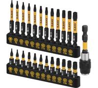 Tamper Proof Torx Bit Set: 25 Pieces T5-T40 Torx Security Bits Set | Torque Star Bits with 2.5" Magnetic Extension Bit Holder and Storage Box | S2 Steel