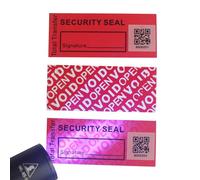 TamperSeals Group - 100pcs 1" x 2.4" Fluorescent Security Tamper Resistant Stickers/Labels/Seals/Tapes with Sequential QR Barcode (Red, Warranty Void if Removed, 100% Total Transfer Type)