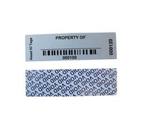 TamperSeals Group - 100pcs Custom 1” x 3.35” Write-on Tamper Evident Security Asset Tag Property ID Industrial Labels (Mat Silver Metalized, Dual Barcoding Numbers, 100% Secured)