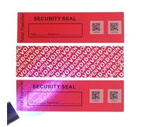 TamperSeals Group - 50pcs 1.4" x 4.8" Precut Fluorescent Tamper Evident Void Security Stickers/Labels/Seals/Tapes with Serialized QR Barcode (Red, Tear-Off Line, 100% Total Transfer Type)