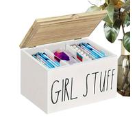 Tampon Box - Wooden Organizer With Dividers, Secure Lid | Bathroom Storage, Vanity Holder For Tampons, Napkins, Personal Care Items, Guest Restrooms, Home, Hotel, Counter Organization