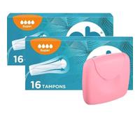 Tampon Kit ProComfort Super 32 Tampons (2 Packs of 16) | Leak Protection | Normal Absorbent | Long Lasting Protection | with Assorted NS Tampon Case