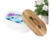 Tampon Storage Box, Bathroom Organizer Holder, Wooden Cosmetic Container, Decorative Lid Storage for Pads Swabs Medicine Hairpins Countertop Cabinet Locker Sink Bathroom Accessory 8.5x22x13cm