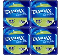 Tampons Multipack Bundle, Compak Super with Applicator, 72 Tampons (4 Packs of 18), Leak Protection, Fragrance-Free, Super Absorbent for Long Lasting Protection AFG Supplies Bundle