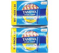 Tampons Multipack Bundle Include Tam Pax Compak Pearl Regular - 48 Count (2 x 24 Pack) - Compact Plastic Applicator with LeakGuard Braid & MotionFit Technology for Comfort & Protection