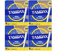 Tampons Multipack Bundle, Regular with Cardboard Applicator, 80 Tampons (4 Packs of 20), Leak Protection, Fragrance-Free, Super Absorbent for Long Lasting Protection AFG Supplies Bundle