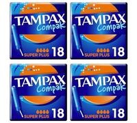 Tampons Multipack Tampax Compak Super Plus | with Applicator | 18 x 4 Packs (72) | Value Multipack | Heavy Flow, Leak Protection, Super Absorbent