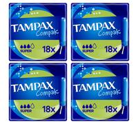 Tampons Multipack Tampax Compak | Super with Applicator | 18 x 4 Packs (72) | Value Bundle | Heavy Flow, Leak Protection