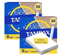 Tampons Regular Cardboard Applicator Multipack (40 Count) Complemented by Lavarion Sanitary Disposal Bags (25) - Applicator Tampons for Light to Medium Flow with Leak Protection & Fragrance Free.