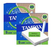 Tampons Super Cardboard Applicator Multipack (40 Count) Complemented by Lavarion Sanitary Disposal Bags (25) - Applicator Tampons for Medium to Heavy Flow with Leak Protection & Fragrance Free.