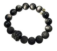 TAMSNDL Men's Link Bracelets Natural Silver Obsidian Lion Bracelet Feng Shui Lucky Fortune for Men Women Reiki Meditation Chakra Quartz Bracelet Money Good Luck