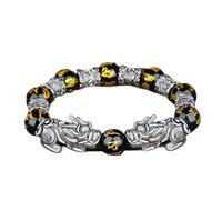TAMSNDL Men's Link Bracelets Six Words Pixiu Black Vintage Bracelet 925 Silver Garnet Black Obsidian Beaded Crystal Ward-Off Evil Spirits for Men Jewelry