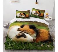 TAMSOI Duvet Covers Set 200x200 Double Guinea Pig Bedding Set Hypoallergenic 3D Microfiber with Hidden Zipper Closure Luxury Bedroom Decor 3Pcs Animals Summer Green Quilt Cover Children and Adults