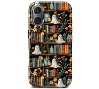 TAMUEL Cute Book Halloween Spooky Ghost Phone Case for iPhone 17, Compatible with Magsafe, Trendy Vintage Flower Bookish Whimsical Magnetic Slim Silicone Shockproof Protective Women Girl Cover Case