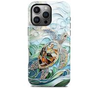 TAMUEL for iPhone 16 Pro Max Case, Blue Ocean Sea Turtle Phone Case, Compatible with Magsafe, Trendy Cute Mosaic Aesthetic Magnetic Slim Silicone Shockproof Protective Women Girl Cover