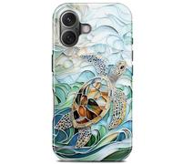 TAMUEL for iPhone 17 Case, Blue Ocean Sea Turtle Phone Case, Compatible with Magsafe, Trendy Cute Mosaic Aesthetic Magnetic Slim Silicone Shockproof Protective Women Girl Cover