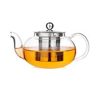 TAMUME 1L Glass Teapot with Stainless Steel Infuser and Cap Large Water Jug with Filter