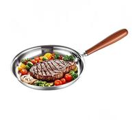 TAMUME 316 Stainless Steel Frying Pan with Wooden Handle, 21cm, Large-Size for Searing Meat