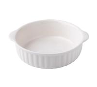 TAMUME Round Pie Dish with Handles, Fluted Quiche Dish Design, Suitable Oven-to-Table Round Baking Plate, White Porcelain - 7.5 inches